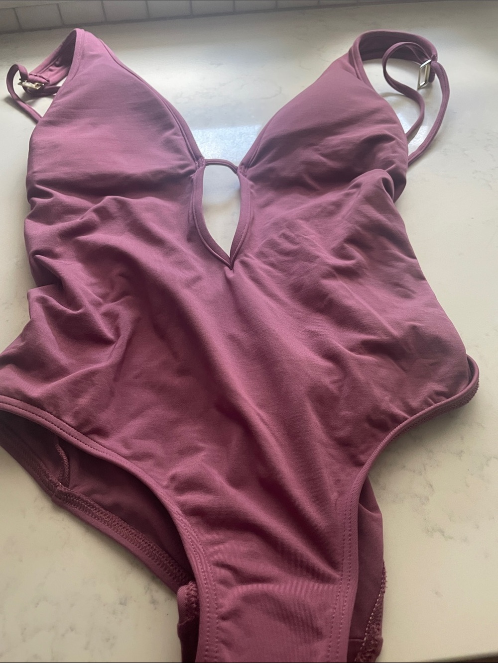 Mauve Pink V-Plunge One-Piece Swimsuit